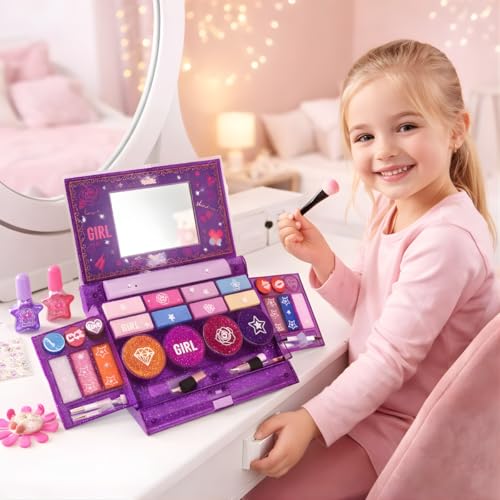 Kit Maquiagem Infantil Completo Estojo Paleta Espelho Sombras Brilho Labial Esmalte Unhas Postiças Princess Beauty Aprovado Anvisa Presente Menina Brinquedo.
