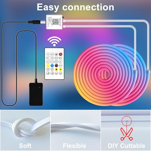 Image of Cozylady 12M(2 Roll 6M) RGB Neon Lights LED Rope Light,40ft Waterproof Bluetooth APP Remote Control Music Sync Strip Light,24V Flexible DIY Silicone Light for Bedroom Home Indoor Outdoor Decor(40ft)