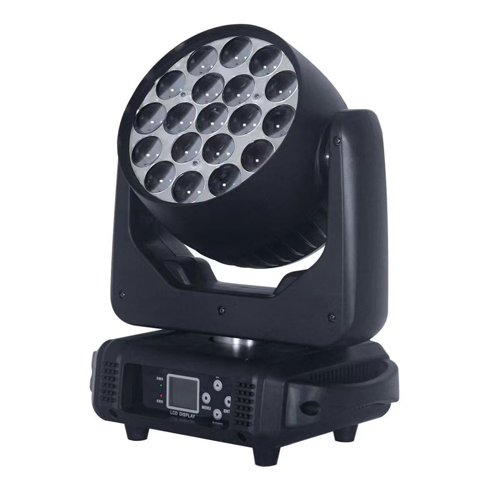 Weikass Led 19x15W DMX Zoom Wash Moving Head Stage Light for Church, Theater, Studio,Events,Dj,Bar,Disco (1 Light)