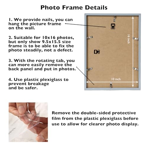 Image of JCJMY 10x16 Picture Frame Rustic White for Wall Hanging, Wall Mounting Horizontally or Vertically, 10 x 16 Wall Gallery Poster Photo Frame with Shatter Resistant Plexiglass, Rustic White
