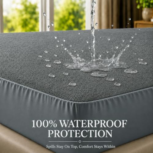Image of BSB HOME Waterproof Terry Mattress Protector, Soft Cotton Terry Mattress Cover with Deep Pocket Fitted Sheet Style, Breathable & Noiseless Bed Protector, King Size - 72 x 78 + 9 Inches - Metallic Grey