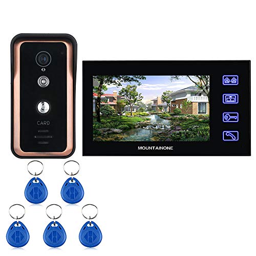 1 oder 2 Monitor 7 Zoll Touch Button Farbe Video Intercom Türsprechanlage mit RFID-Kartenleser HD Türklingel 1000TVL IR-Cut Kamera,1screen
