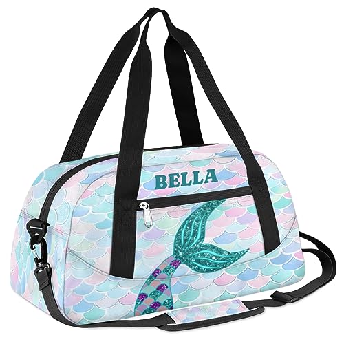 Personalized Dance Bag Gym Bag for Girl, Custom Sport Duffel Bag Weekender Bags Travel Duffel Bag Glitter Cute Mermaids Tail2