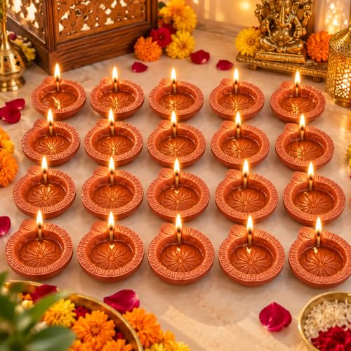 Best Brass Diyas: Brass vs Clay & Puja Essentials 70 DIVAYANSHI Terracotta Clay Diyas for Diwali Pooja Decoration, Han...