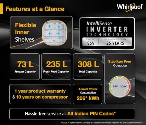 Image of Whirlpool 308 L 3 Star Frost Free Inverter Double Door Refrigerator (IF INV ELT DF355 LUNAR STEEL (3S)-Y, 2026 Model)