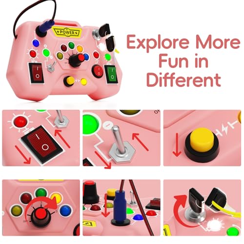 Image of Toddler Busy Board With LED Light - Baby Game Sensory Toy,Light Switches Montessori Toy for 3 Year Old，Kids Educational Learning Activities Toys,Easter Basket Stuffers Ideas for 3 4 5 6 Boys Girls
