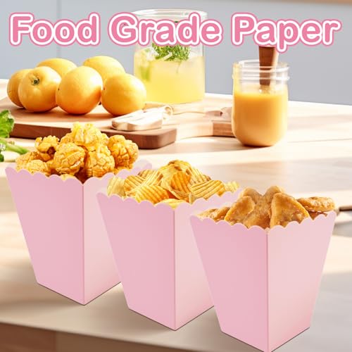 24 Stück Popcorn Tüten Klein,Popcorntüten Rosa,Mini Popcorn Becher Rosa für Party Snacks, Süßigkeiten, Popcorn und Geschenke, Zusammenklappbare Lagerung
