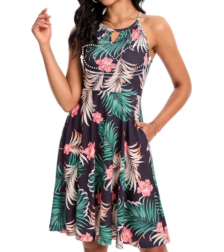Image of ANYFITTING Built in Bra Halter Dresses for Women 2026 Summer Pockets Dress Flowy Midi Sundresses Beach Vacation