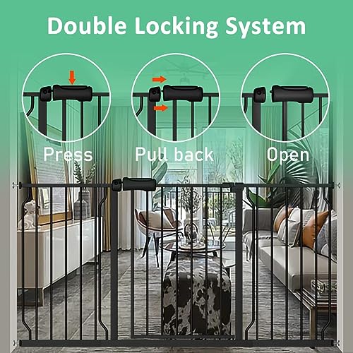 Image of ALLAIBB Extra Wide Pressure Mounted Baby Gate Walk Through Child Kids Safety Toddler Tension White Long Large Pet Dog Gates with Extension for doorways Kitchen (43.3-52.75 inch /110-134cm, Black)