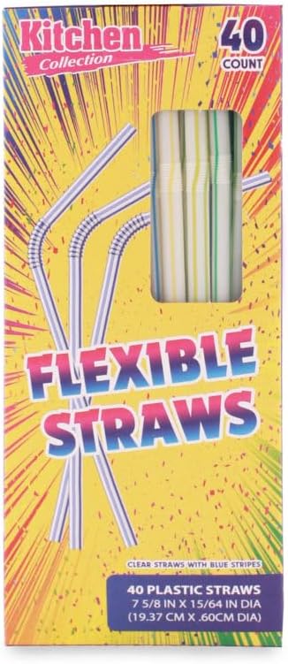 Flexible Straws - Case of 960 - Plastic, 24 Packs x 40 - for Restaurants, Cafes & Everyday Use