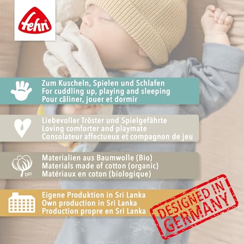 Fehn Mini-Schmusetuch Hund Natur - Mini-Spielkamerad & Stofftier-Schnuffeltuch aus Baumwolle aus biologischem Anbau - für Babys & Kleinkinder ab 0+ Monaten