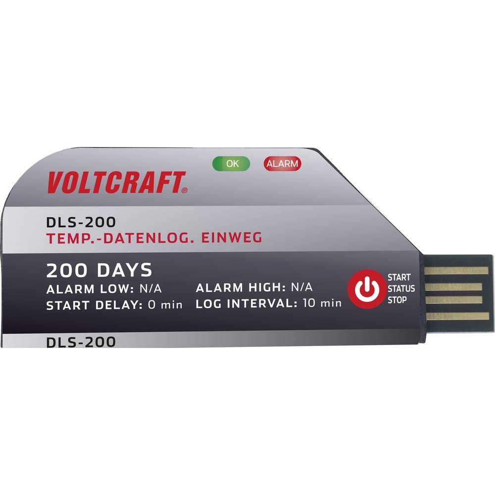 VOLTCRAFT VC-11576730 DLS-200 Data Logger Temperatura Misurazione Temperatura da -30 a 70 °C Registratore dati usa e getta, funzione PDF