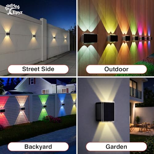 Image of Epyz Solar Wall Light Outdoor UP & Down Waterproof Garden Decoration Wall Lamps Step Small Night Lamp Garden Lighting Fence Courtyard Decor 2 LED [ Multicolor, Pack of 4 ]