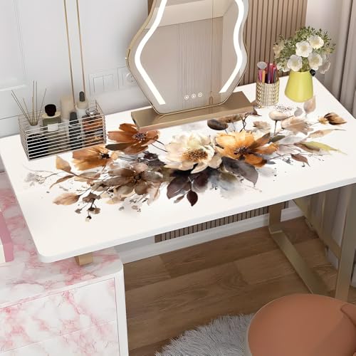 Image of Vintage Watercolor Floral Desk Sticker, Boho Botanical Desktop Decor, Waterproof Table Surface Protector for Home Office, 39.37x23.62 Inch