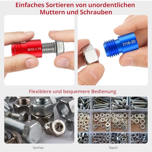 XUNTOP Gewindeprüfer Bolzengewindeprüfer Bolzengewindegrößenprüfer 44 Stück Gewindelehren 23 Stück imperial, 21 Stück metrisch Für Werkstätten und Autoreparaturen