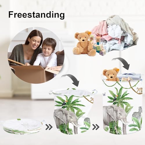 Image of Clastyle Tropical Jungle Animals Baby Laundry Hamper Palm Tree Kid Storage Basket Boys Girls Gift Toy Box Collapsible Clothes Organizer Nursery Bin for Bedroom, Giraffe, 36 * 45 cm
