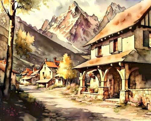 Poster sur toile montagne enneigée et petite ville 58x90 cm pour agrandir un mur
