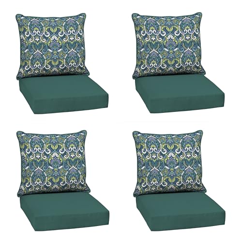 Image of Arden Deep Seat Outdoor Chair Cushion Set (4-Pack), 24 in x 24 in, Weather-Proof, Rain-Proof, Fade Resistant Patio Cushion Set for Chair, Sofa, and Couch Sapphire Aurora Blue Damask