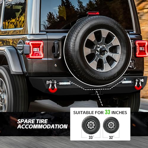 Image of for JL Front and Rear Bumpers Compatible with 2018 2019 2020 2021 2022 2023 2024 2025 2026 Jeep Wrangler JL JLU with Winch Plate, Bull Bar, Fog Lights Holes, LED Lights, Hitch Receiver, D-rings