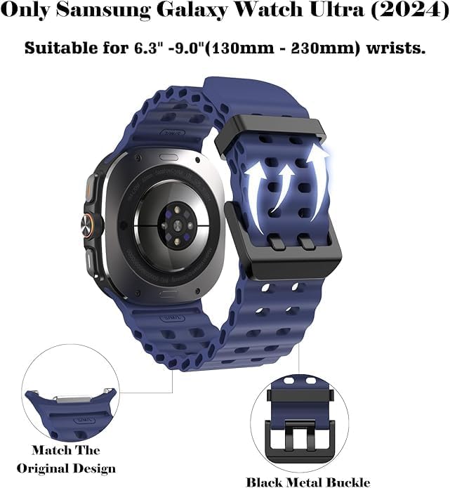 Image of CERLINK Ocean Silicone Sport Bands For Samsung Galaxy Watch Ultra 47MM Band, Adjustable Breathable Soft Waterproof Strap For Galaxy Watch 7 Ultra