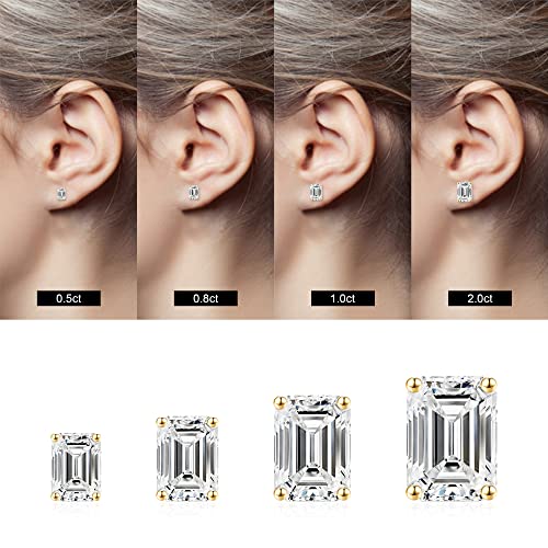 S925 Sterling Silver Stud Earrings Set for Women, Emerald Cut Simulated Diamond Stud Earrings Hypoallergenic CZ Stud Earrings for Women Vermeil White Gold/Gold/Black/Rose Gold 1/3/4 Pairs Earrings Set3
