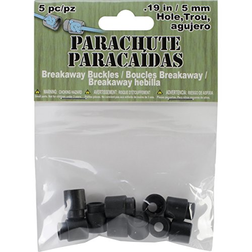 Pepperell Parachute Cord Safety Buckles, 5mm, Black, 5-Pack