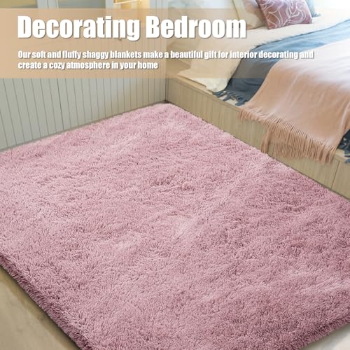 9x12 Fluffy Area Rugs for Living Room,Large Fuzzy Shag Area Rug for Bedroom,Blush Soft Non-Shedding Indoor Plush Carpet for Kids Bedroom Nursery Home Decor