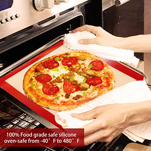5PCS Silicone Baking Mats, 2 Half Sheets Mats + 1 Quarter Sheet Liner + 1 Round + 1 Square Cake Pan Mat & Silicone Baking Brush- 100% Food Safe Silicone & Non-Stick,For Baking Cake Cookie - Thumbnail 2
