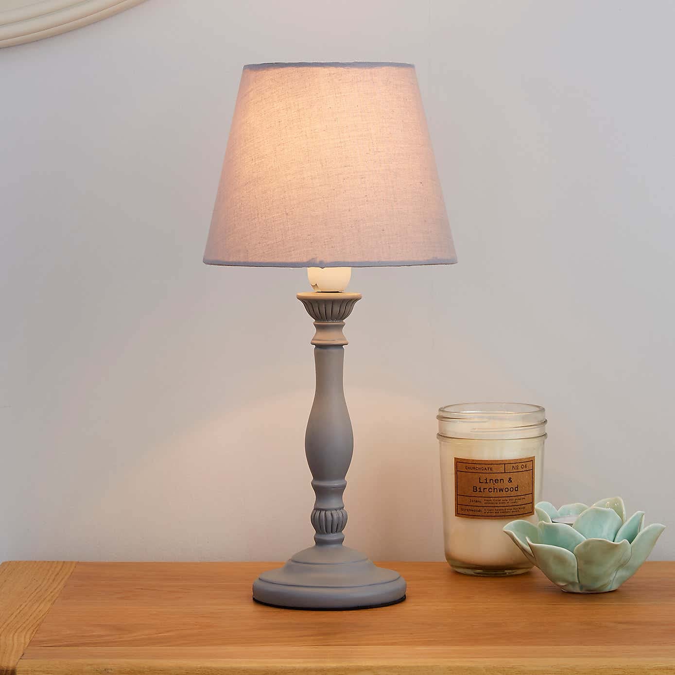 TOK MARK TRADERS Tofty Grey Table Lamp Contemporary Bedside Lamp Desk Lamp Home Decoration Office Lamp Shade