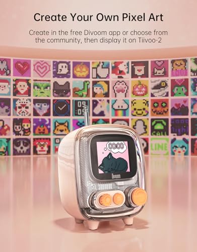 Image of Divoom Tiivoo-2 Retro Bluetooth Speaker with FM Radio, Pixel Art Display, Portable Mini Wireless Speaker, Vintage Desk Decor, Cute Room Speaker for Bedroom, Home Office & Gift, Cream