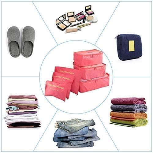 Image of Travel Organizer Pouch Set of 6, Space Saver Packing Cubes for Suitcase, Clothes, Underwear, Socks and Shoes (WATERMELON)