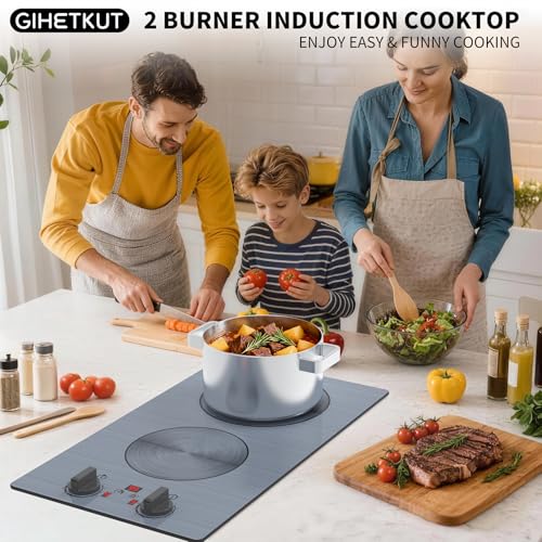 Image of GlHETKUT Induction Cooktop,110V 2300W double burner hot plate with LED Touch Screen,9 Power Levels,Kids Lock & Timer,knob and touch control 2 burner induction cooktop