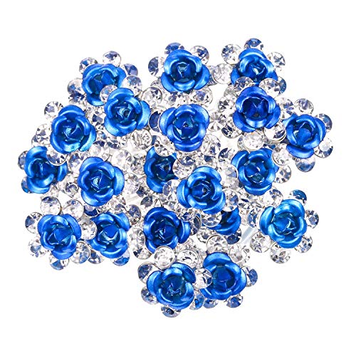 Onwon 40 Pieces Rose Flower Rhinestone Hair Clips Crystal Hair Pins for Bridal Wedding Party Daily Life Women and Girls Hair Jewelry Acessories, with Storage Bag (Blue)