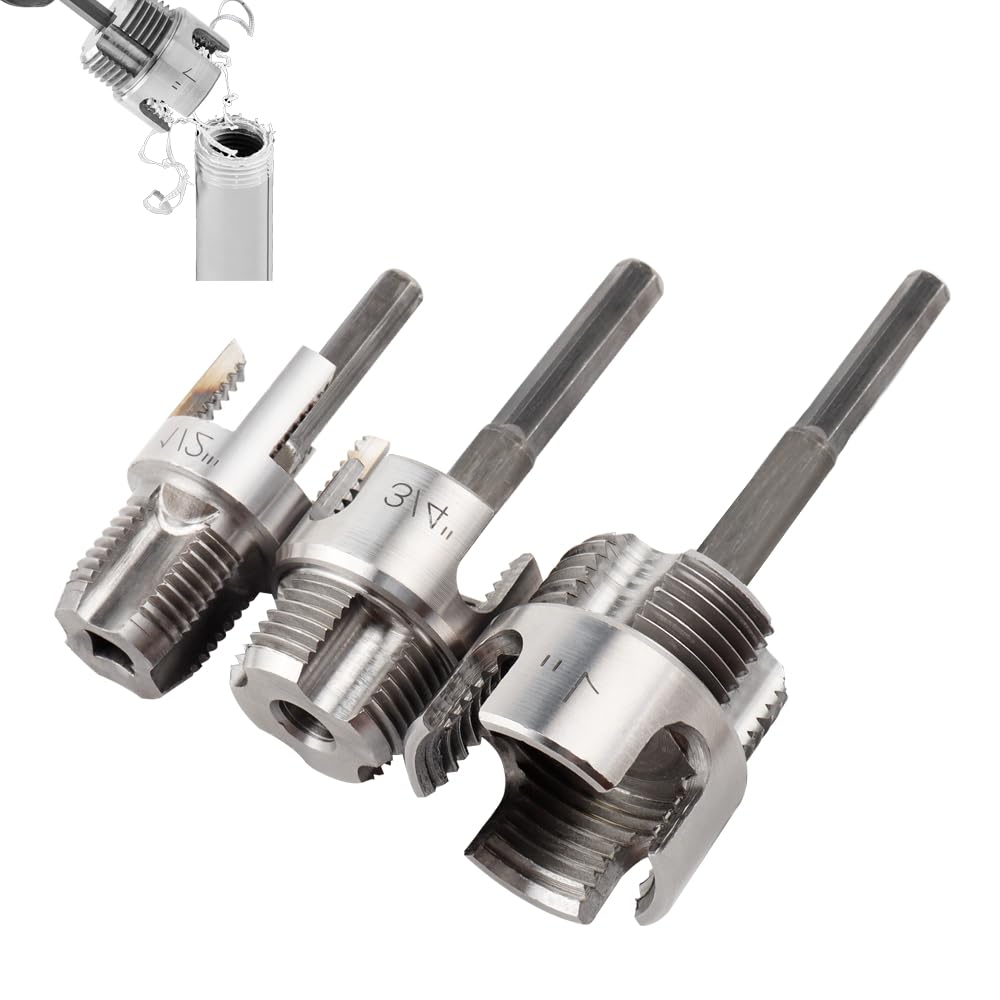 Photo 1 of 3Pcs Integrated Internal & External Pipe Threading Tool, Bestgle Dual-Function Pipe Thread Cutting Tool for 1/2" & 3/4"& 1" PVC/Plastic Pipes, Electric Drill Compatible Pipe Threader Kit