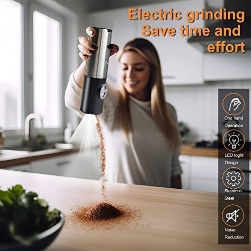Pwzzk Electric Salt And Pepper Grinder Set Rechargeable Usb Type-C Charge Port One Hand Automatic Operation Stainless Steel Electronic Spice Mill Shakers With 5 Level Adjustable Coarseness (2 Pack) #TOP1