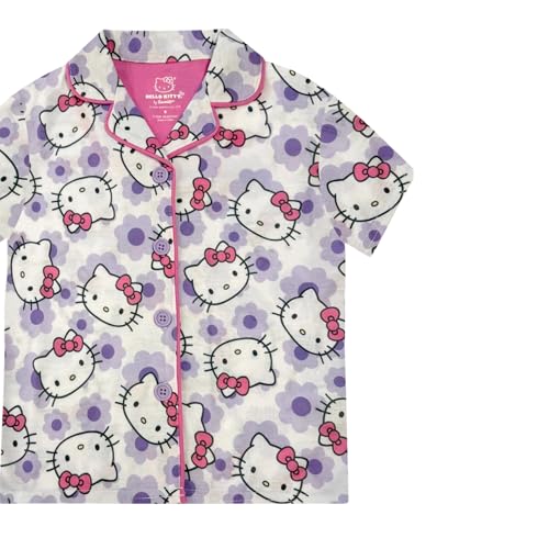 Hello Kitty Girls Pajama Set - 2 Piece Cozy Girls Pjs with Button Down Short Sleeve & Shorts For Kids - Official Product3