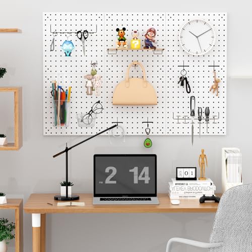 Peg-Board-Kit-Includes-Pegboard-and-Accessorieswith-Hooks-and-BinsPeg-Board-Wall-Organizer-for-OfficeOrnaments-DisplayCrafts-Organization-66-White