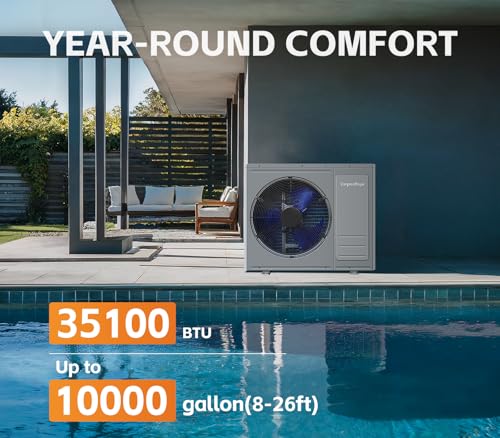 Varpoolfaye 35100 BTU Above Ground Pool Heater 10000 Gallon Swimming Pool Heater Pump Heating or Cooling Electric Pool Heater For Inground Pool WiFi Control Schedule 220V 60HZ