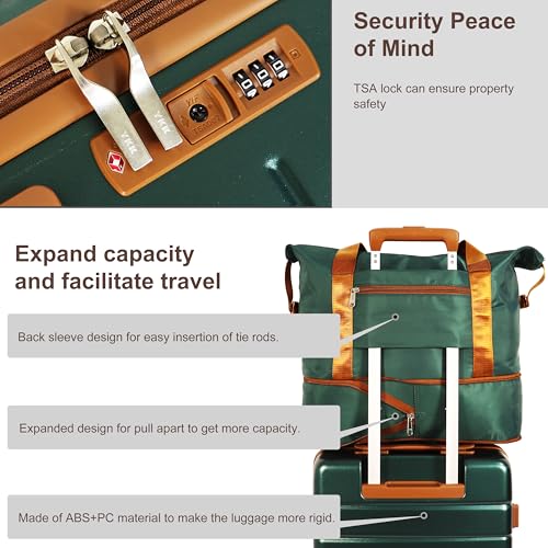 Image of 7 Piece Luggage Set for Family Travel, Lightweight Hardshell PC+ABS Suitcases set, Suitcase with 8 Smooth Spinner Wheels, TSA Lock, YKK Zippers(Green)