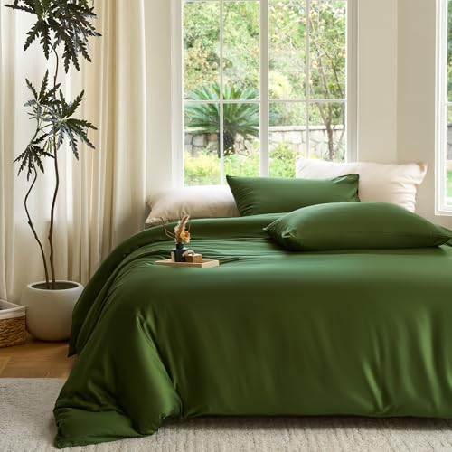DOZ Duvet Cover Set, 100% Viscose derived from Bamboo, Organically Grown, Buttery Soft, Cooling Duvet Covers, High GSM, 1 Duvet Cover and 2 Pillowcases, 90'x90' (Forest, Full/Queen)
