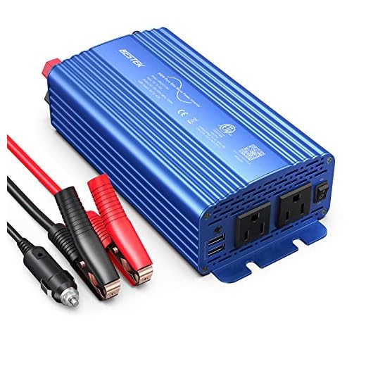 BESTEK 500W Pure Sine Wave Power Inverter DC 12V to 110V AC Car Plug Inverter Adapter Power Converter with 4.2A Dual USB Charging Ports and 2 AC Outlets Car Charger, ETL Listed, Blue