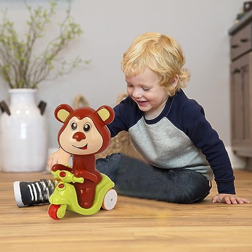 Image of Asian Portable Plastic Monkey Press N Go Friction Scooter Toy | Cute Monkey Animal Vehicle for Kids | Press & Go Action Baby Toy for Toddlers 6 Months to 5 Years | Durable Push Car Toy