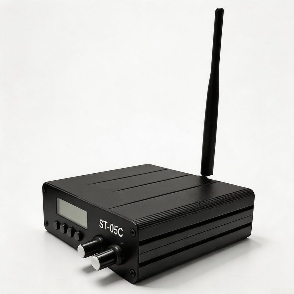 ST-05C FM-Sender, 20/200-MW Einstellbare Leistung, PLL, 77–108 MHz | PLL-Synthese für Rundfunkübertragungen mit BNC-Schnittstelle, USB-TF- und AUX-Mikrofoneingang für Studioaufnahmen