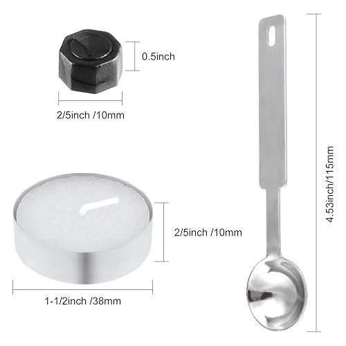 Miniatura 2 de 500 cuentas de cera de sellado octágono, cuentas de sello de cera negra con 4 velas de té y 1 cuchara de fusión de cera para manualidades, letras de