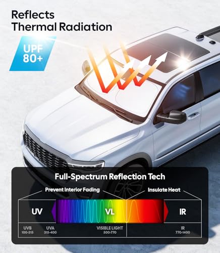 Image of Wigoo for Chevrolet Silverado 1500 Windshield Sunshade [OEM Design, 100% Sun Blockage] Foldable Heat Insulation Sun Shade with Storage Bag, for Chevrolet Silverado 1500 (2019-2026), Silver Coating