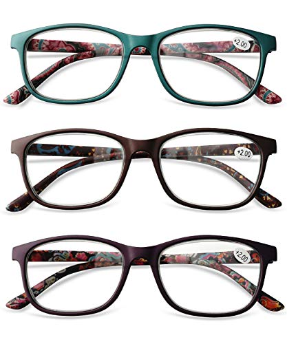 Preisvergleich Produktbild KOOSUFA Lesebrillen Set Damen Herren Federscharnier Brillen Vollrandbrille Lesehilfe Sehhilfe Arbeitsplatzbrille 1.0 1.5 2.0 2.5 3.0 3.5 4.0 (3 Farben Set(braun+grün+violett), 3.0)