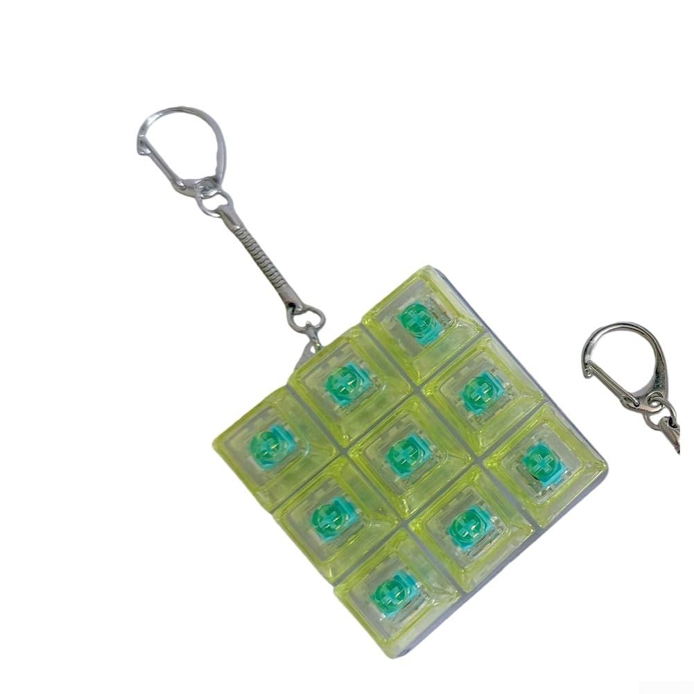 RiseNova Compact RGB Keyboard Fidget Keyring for Stress Relief, Portable Mechanical Button Toy for Home Office School Anxiety(PC With Light Yellow)