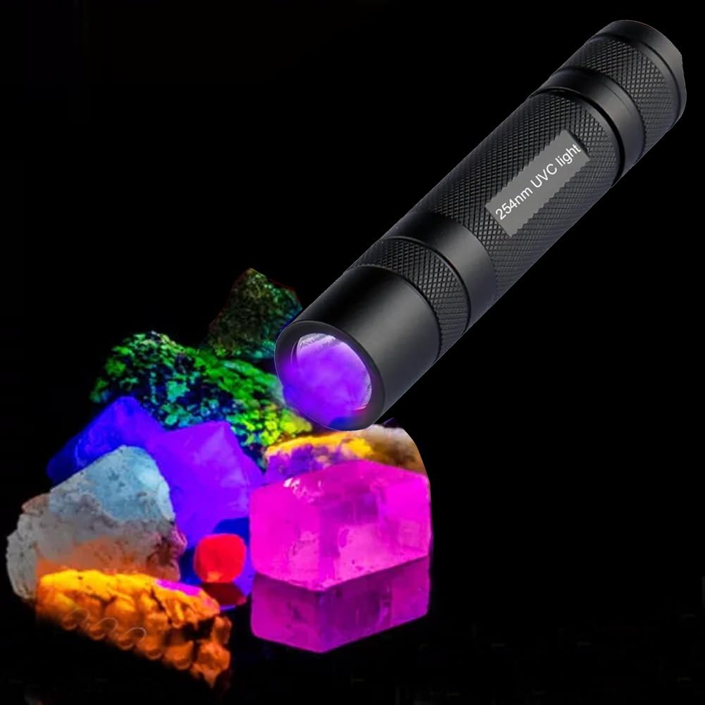 Max 160mW Powerful Shortwave UV LED Flashlight, 254nm UVC Ultraviolet Light for Fluorescent Minerals