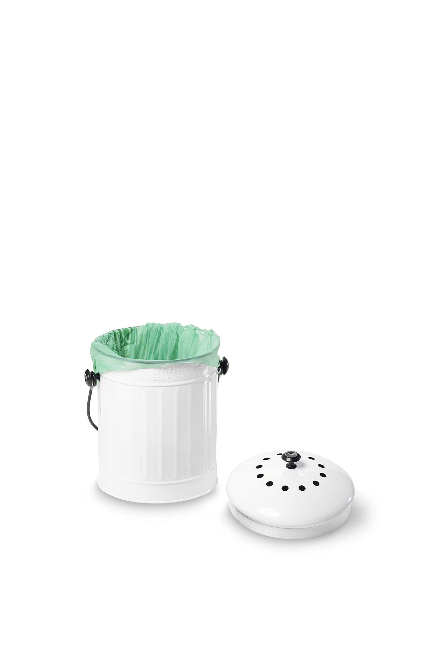 BehrensKitchen Countertop Compost Bin With Lid, White, 1.5-Gallon Capacity