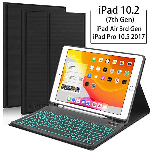 iPad 10.2 7th Generation 2019 Keyboard Case,Boriyuan 7 Colors Backlit Detachable Keyboard Slim